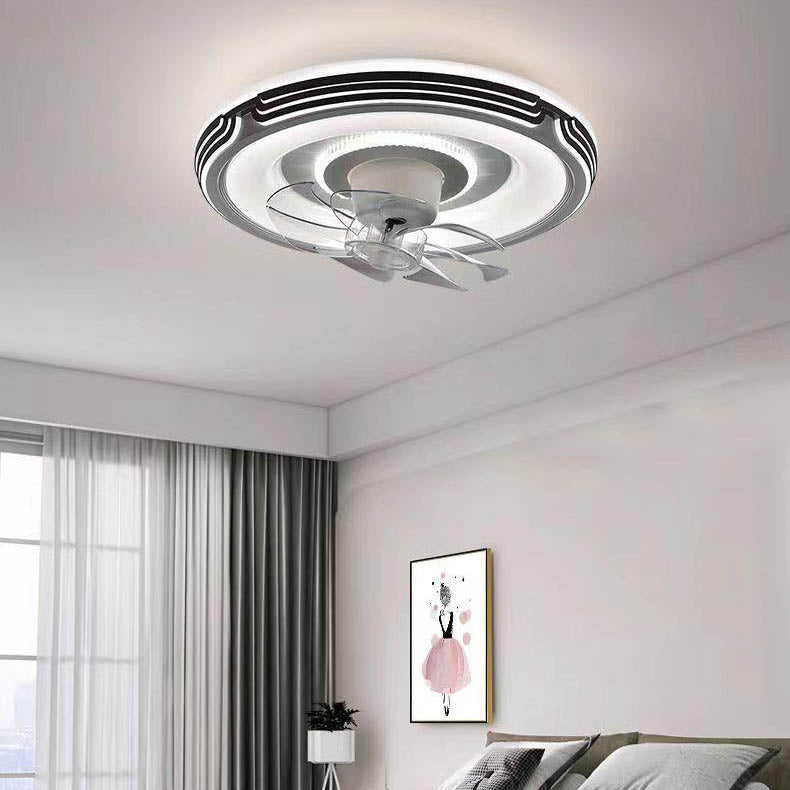 Modern Minimalist Round Hardware LED Flush Mount Ceiling Fan Light For Living Room