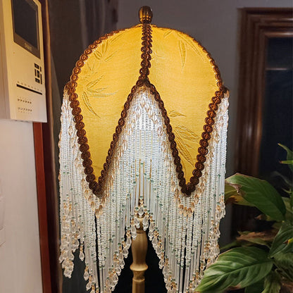 Traditional French Tassel Leaf Iron Fabric 1-Light Table Lamp For Bedroom