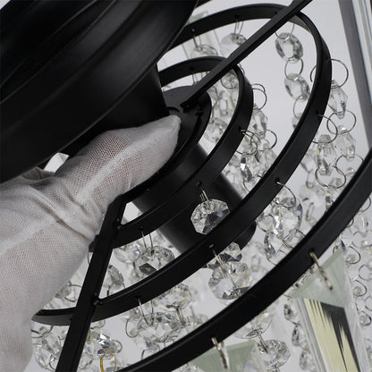 Modern Minimalist Round Tassel Iron Crystal 1-Light Semi-Flush Mount Ceiling Light For Living Room