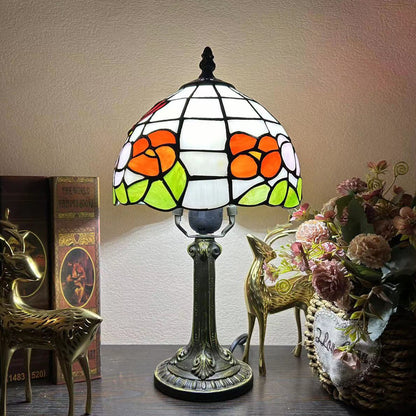 Traditional Tiffany Alloy Glass Dome Flower 1-Light Table Lamp For Bedside
