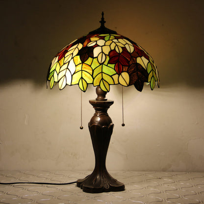 Tiffany European Retro Flowers Stained Glass Pull Cord 1-Light Table Lamp