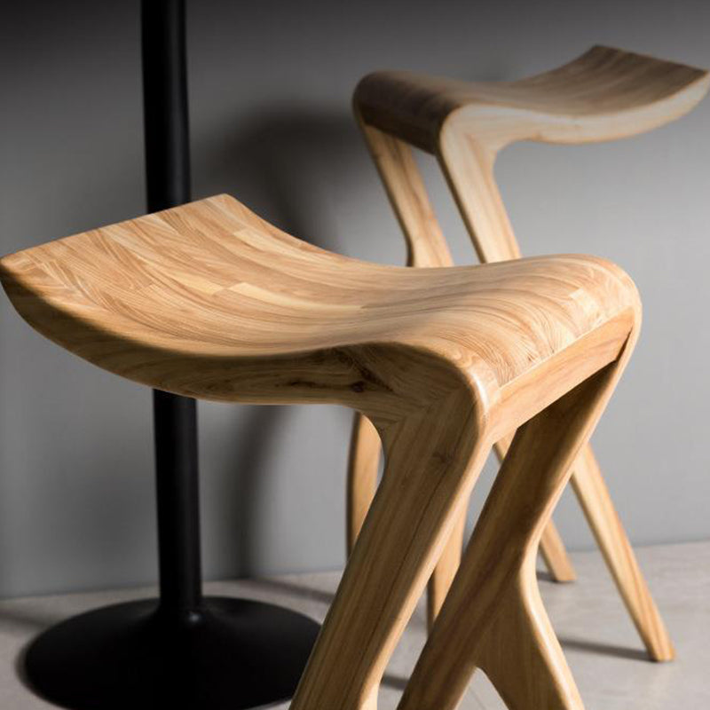 Traditional Japanese Curved Ash Wood Bar Stool Footrest For Dining Room