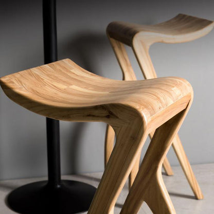 Traditional Japanese Curved Ash Wood Bar Stool Footrest For Dining Room