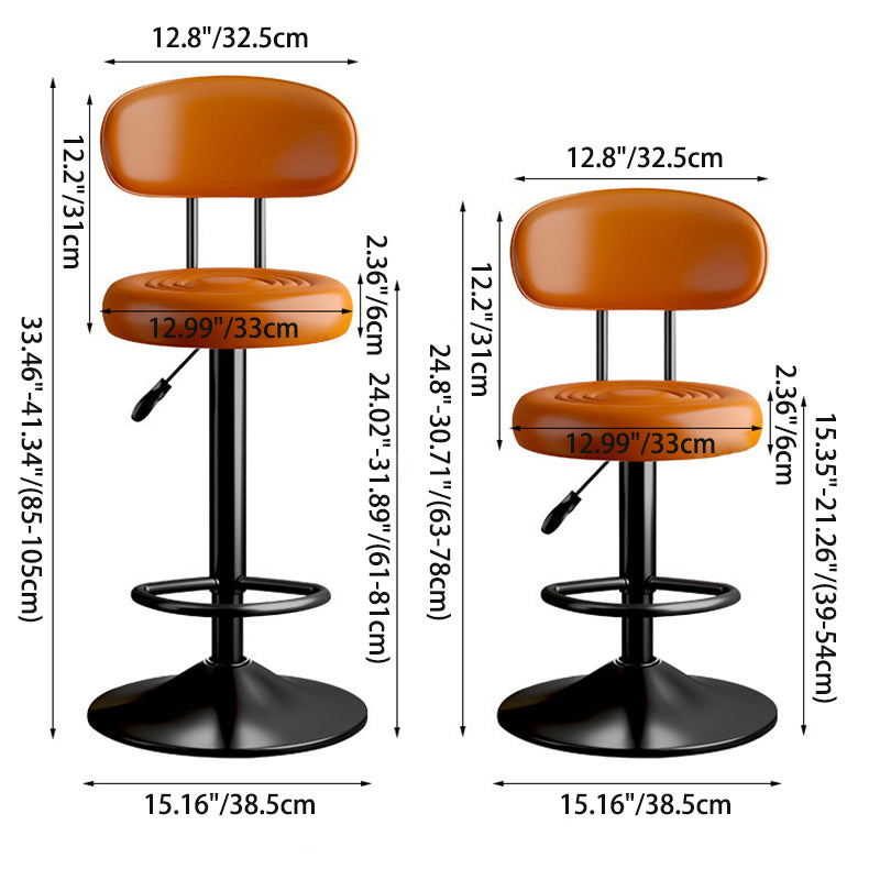 Contemporary Luxury Round Faux Leather Upholstered Swivel Bar Stool Height Adjustable Footrest For Dining Room