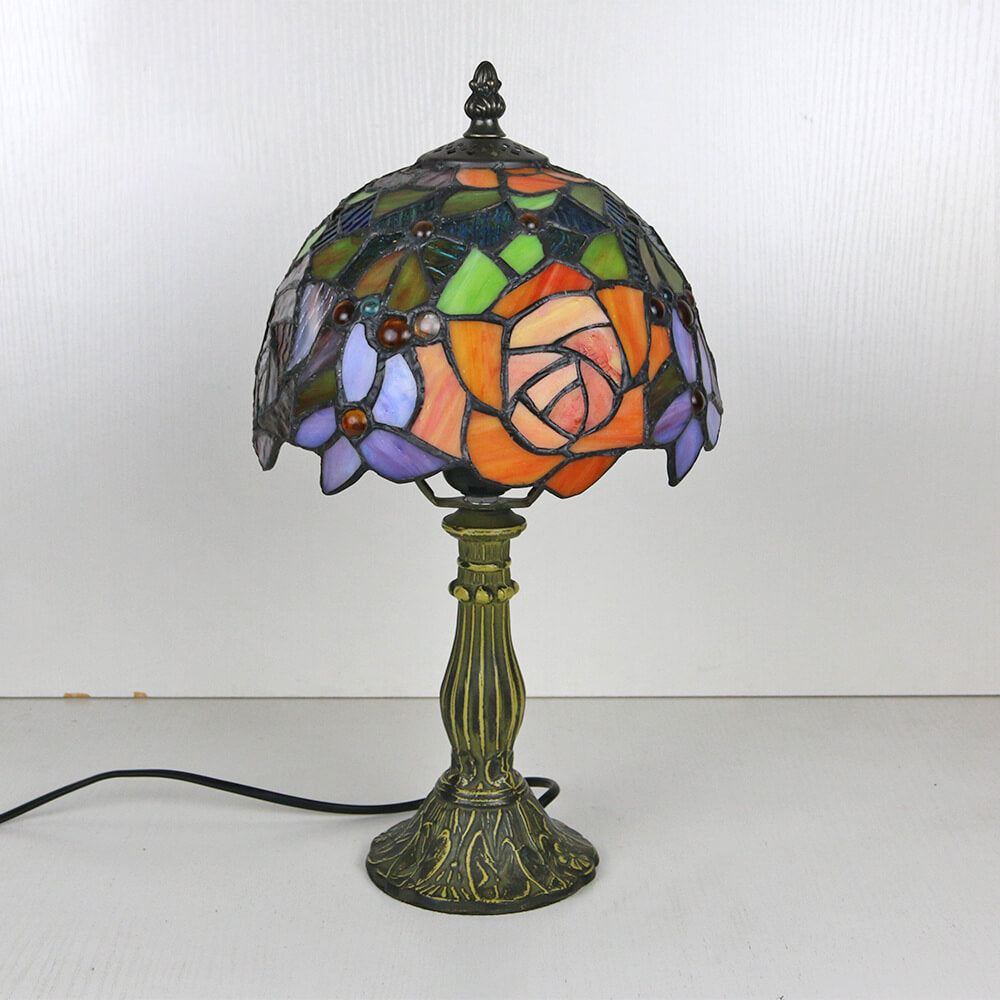 Tiffany Vintage Stained Glass Flower Dome 1-Light Table Lamp