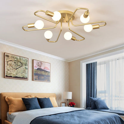 Contemporary Nordic Curved Tube Line Iron 6/8 Light Semi-Flush Mount Ceiling Light For Living Room