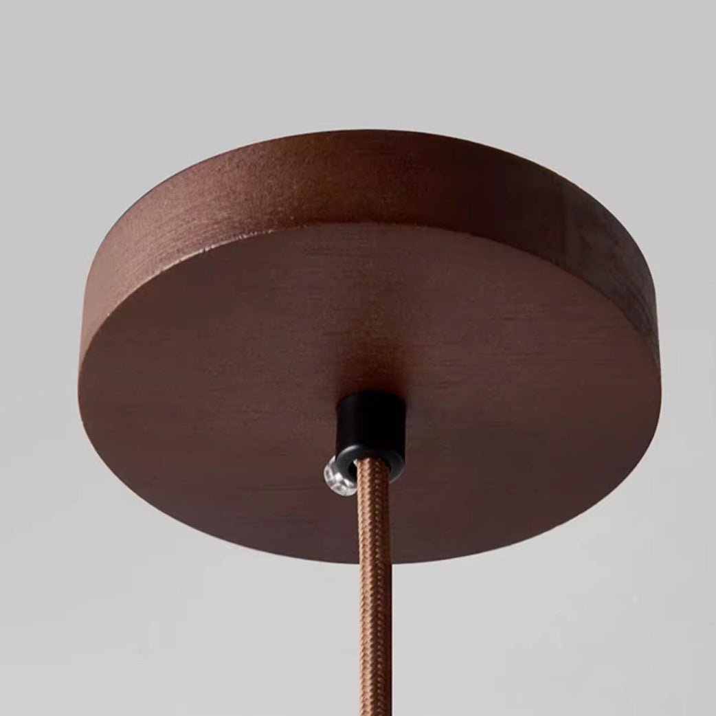 Traditional Vintage Bowl Shape Wood Natural Stone 1-Light Pendant Light For Bedroom