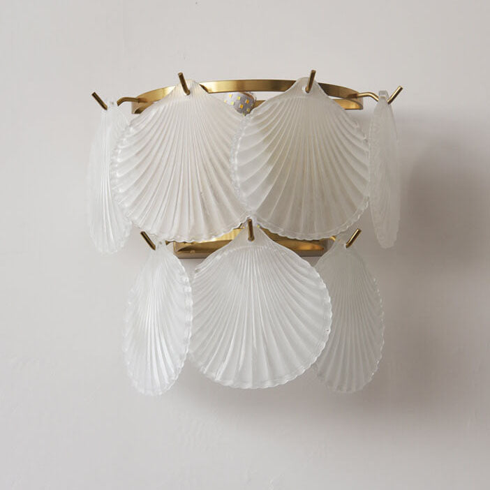 French Light Luxury Frosted Glass Shell 2-Light Wall Sconce Lamp