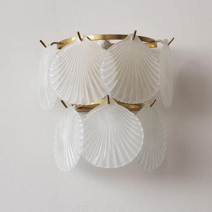 French Light Luxury Frosted Glass Shell 2-Light Wall Sconce Lamp