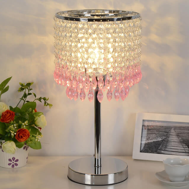 Modern Crystal Beads Colored Column 1-Light Table Lamp