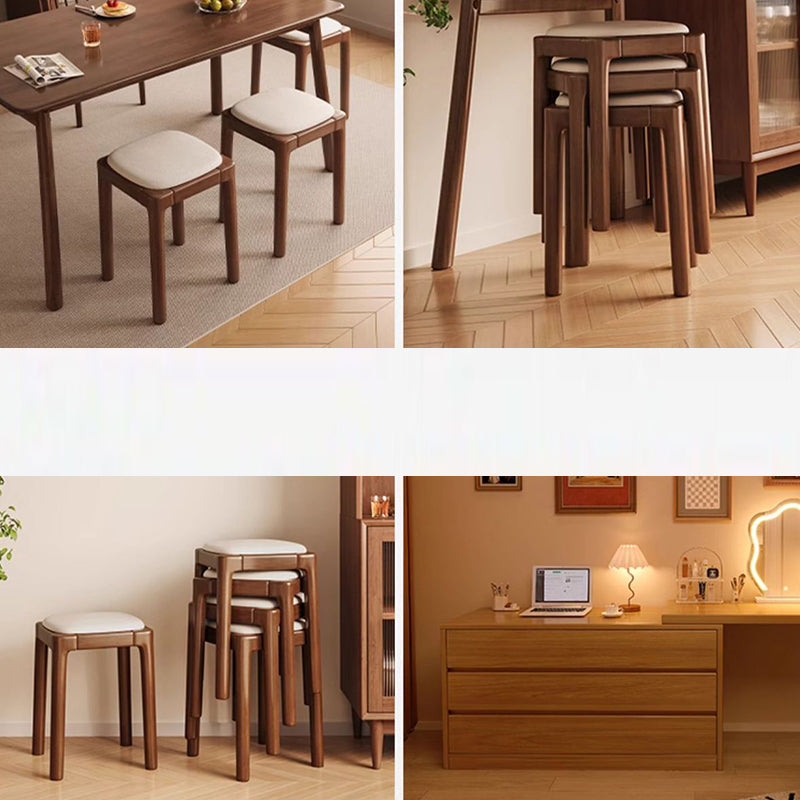 Modern Simplicity Wood Cat's Paw Leather Sponge Square Vanity Stool Backless For Bedroom