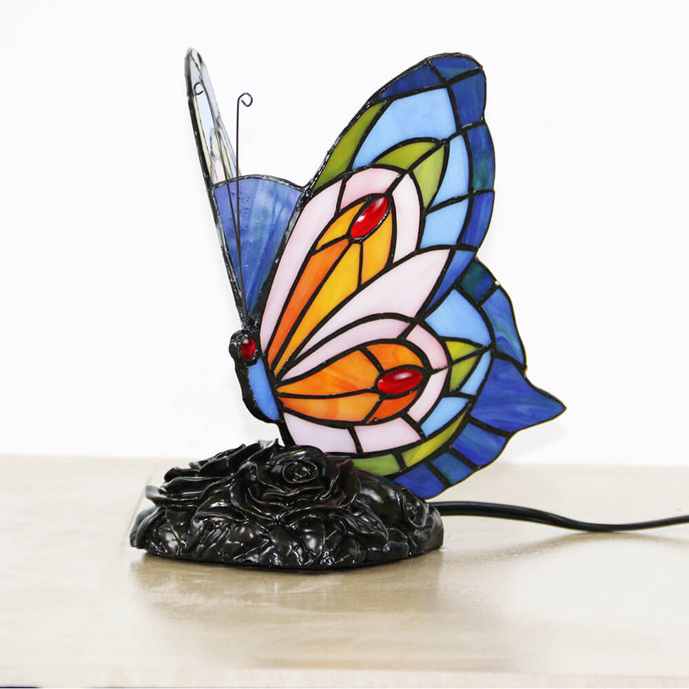 Vintage Tiffany Glass Butterfly Shape Night Light 1-Light Table Lamp