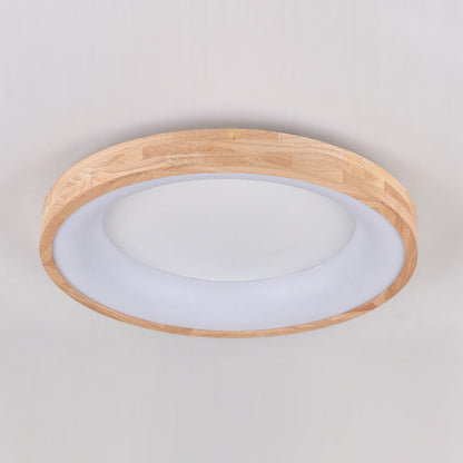 Modern Minimalist Ring Acrylic Oak LED Flush Mount Ceiling Light For Living Room