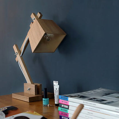 Industrial Vintage Solid Wood Cone Long Arm 1-Light Table Lamp