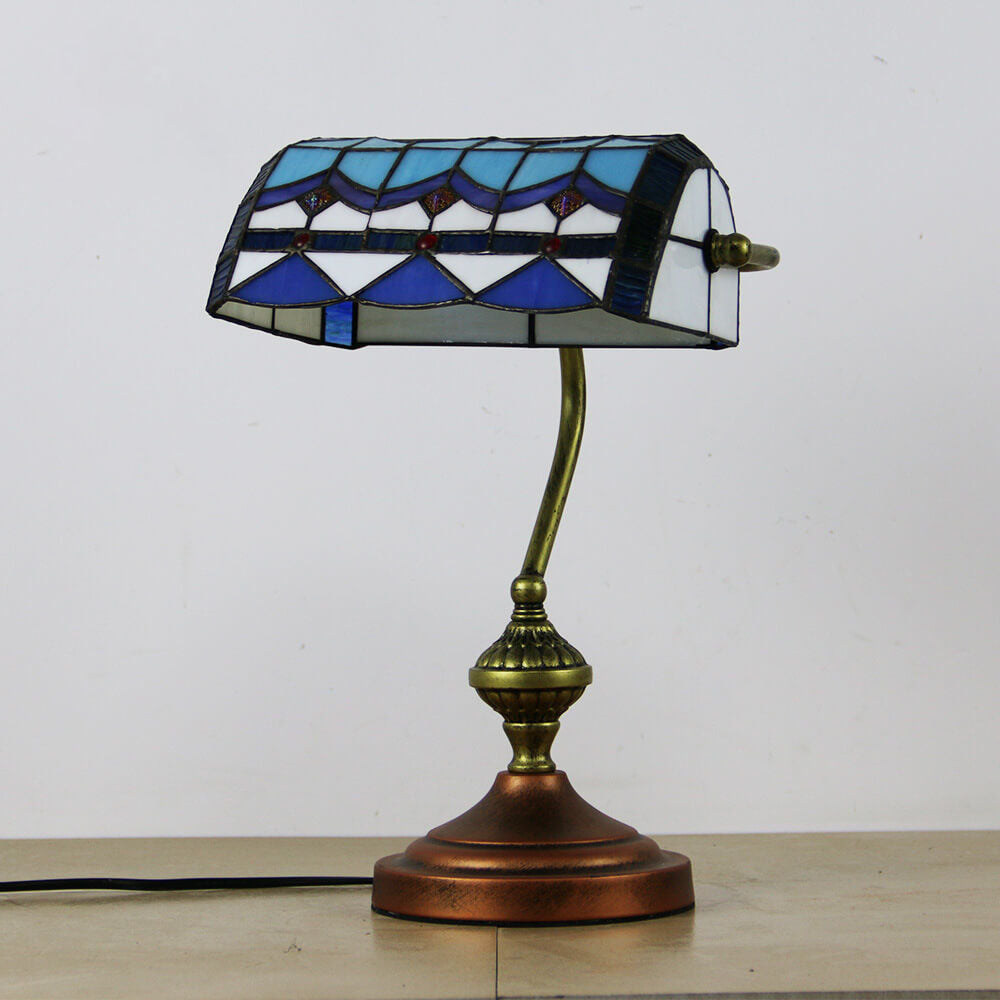 European Tiffany Vintage Bank Glass Hardware 1-Light Table Lamp