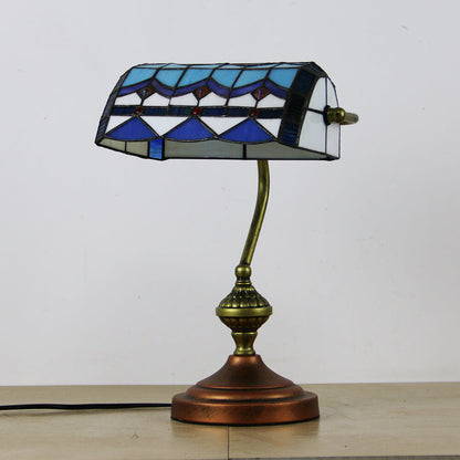 European Tiffany Vintage Bank Glass Hardware 1-Light Table Lamp