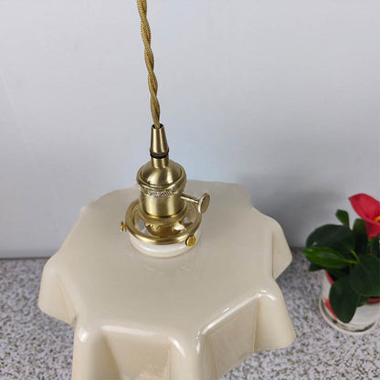 Traditional Japanese Cream Petal Glass 1-Light Pendant Light For Dining Room