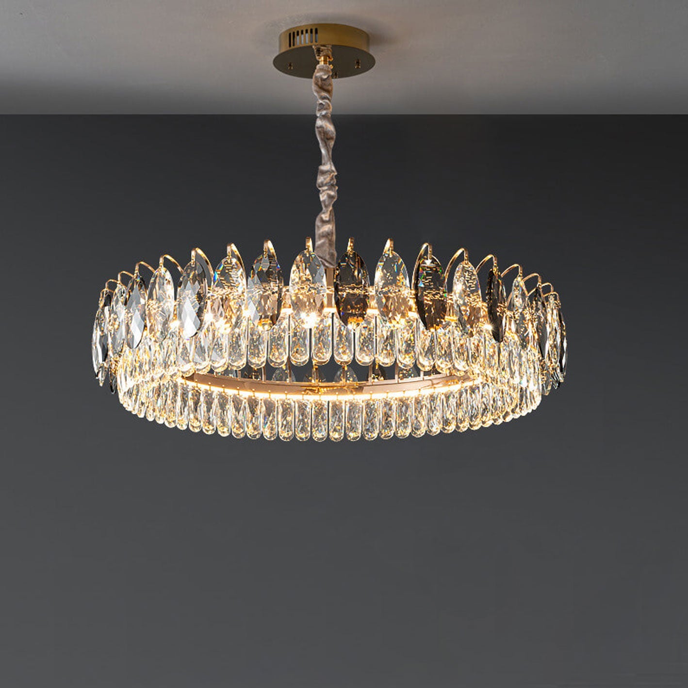 European Light Luxury Round Crystal LED Chandelier
