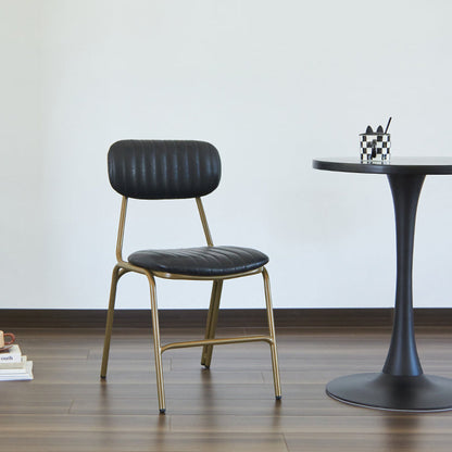 Contemporary Industrial PU Leather Iron Square Elliptical Stripe Dining Chair Backrest Footrest For Dining Room