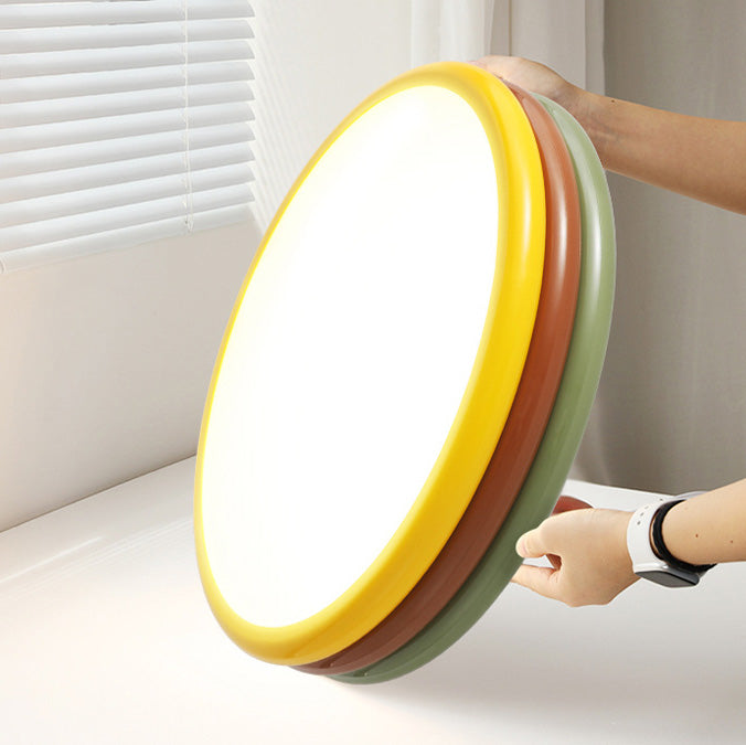 現代的でクリエイティブな鉄製アクリル製ラウンドハンバーガーLEDフラッシュマウントシーリングライト寝室用