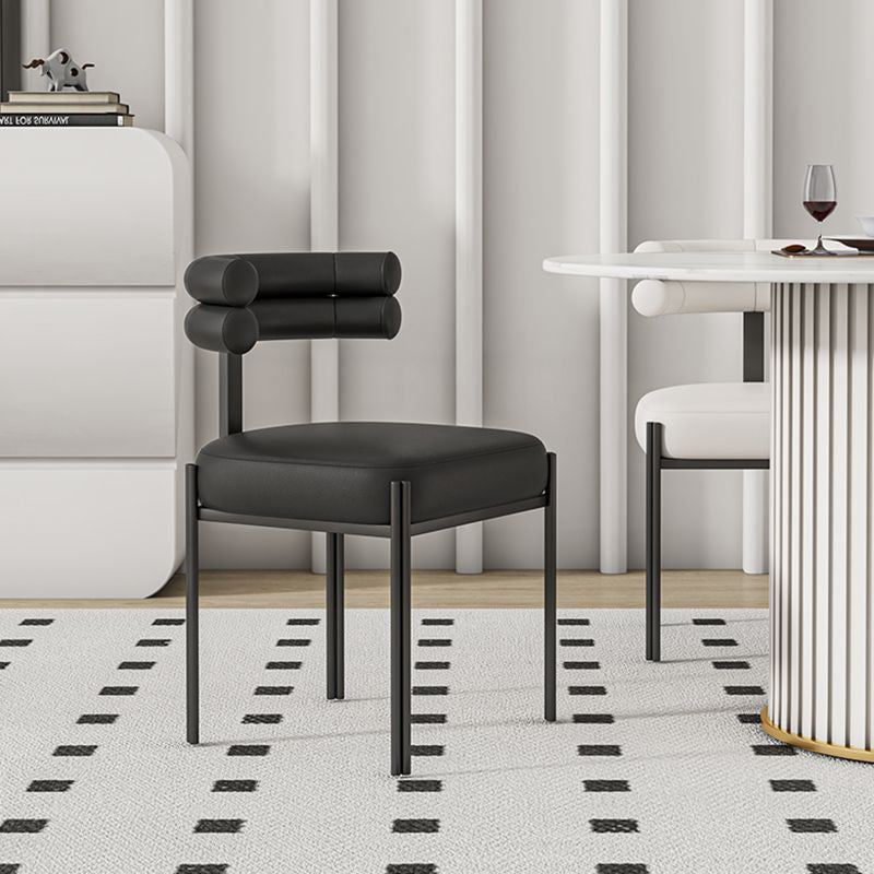 Contemporary Creative Half Arc Square Faux Leather Metal Dining Chair Backrest Armless For Dining Room