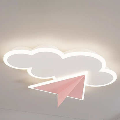 Modern Art Deco Kids Iron Acrylic Cloud Plane LED Flush Mount Ceiling Light For Bedroom