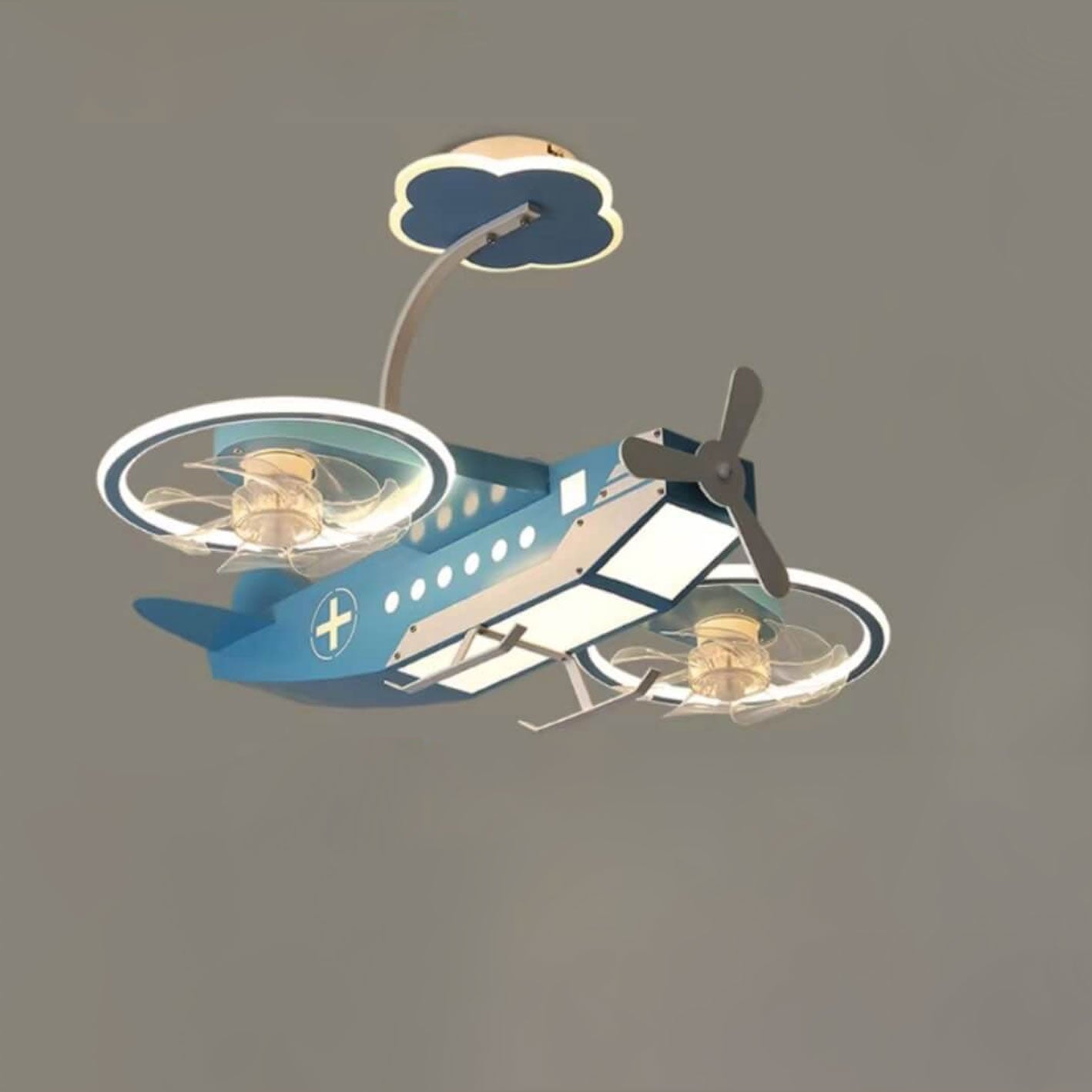 Creative Cartoon Aircraft Kids Flush Mount Ceiling Fan Light