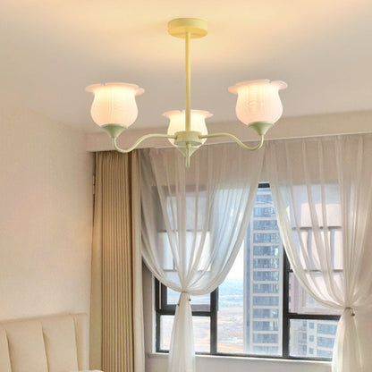 Modern Art Deco Iron Frame PLA Bell Orchid Flower Shade 3/5/6-Light Chandelier For Living Room