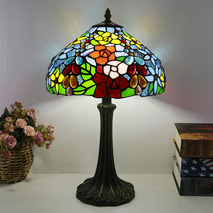 Traditional Tiffany Stained Glass Dome Hardware Base 1-Light Table Lamp For Home Office