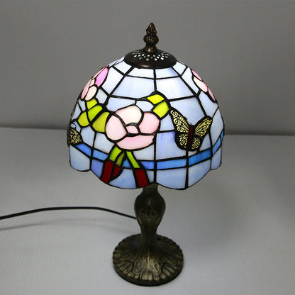Tiffany Decorative Flower Umbrella Rose Alloy Stained Glass 1-Light Table Lamp