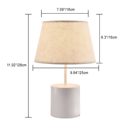 Traditional Farmhouse Fabric Metal Conic Cylinder Base 1-Light Table Lamp For Bedside