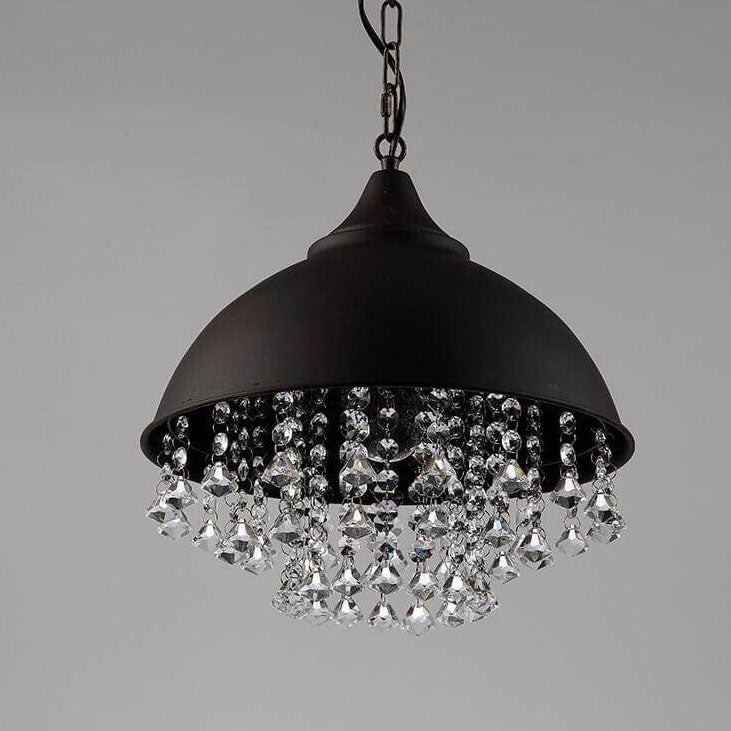 Industrial Vintage Pot Lid Crystal Tassel 1-Light Pendant Light