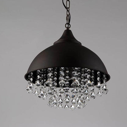 Industrial Vintage Pot Lid Crystal Tassel 1-Light Pendant Light