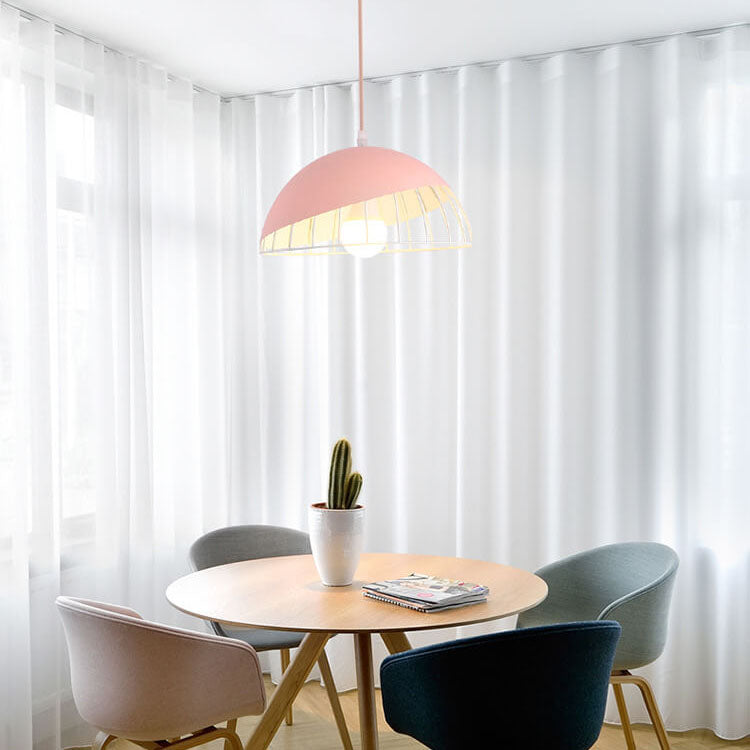 Nordic Macaron Aluminum 1-Light Wire Dome Cage Pendant Light