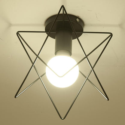 Wrought Iron 1-Light Star Shade Semi-Flush Mount Lighting