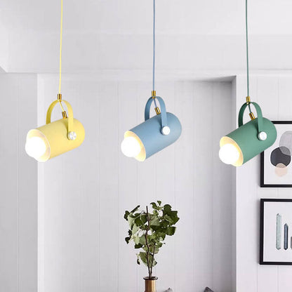 Macaron Metal Cylinder Spotlight 1-Light Adjustable Handle Pendant Light