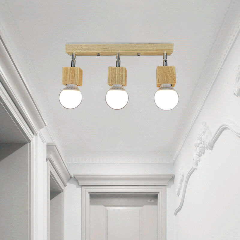 Simple Wooden Square 3- Light Flush Mount Ceiling Light