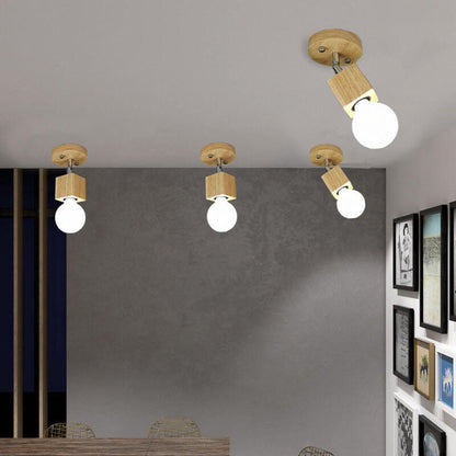 Simple Wooden Square 3- Light Flush Mount Ceiling Light