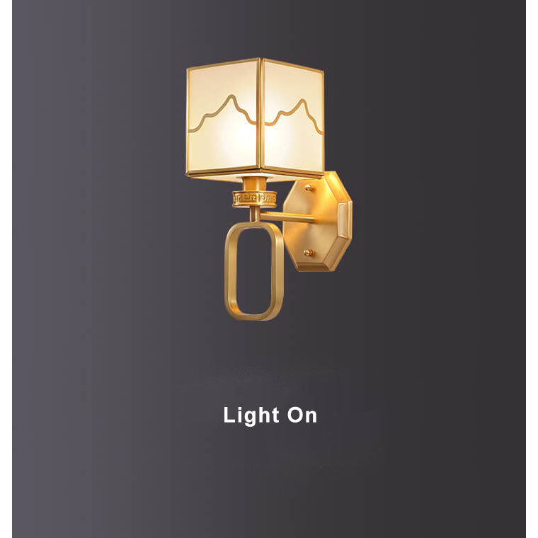مصباح حائطي حديث مكعب الشكل مزود بإضاءة واحدة وعناصر صينية