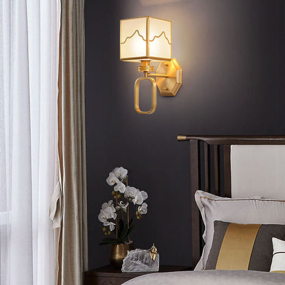 مصباح حائطي حديث مكعب الشكل مزود بإضاءة واحدة وعناصر صينية