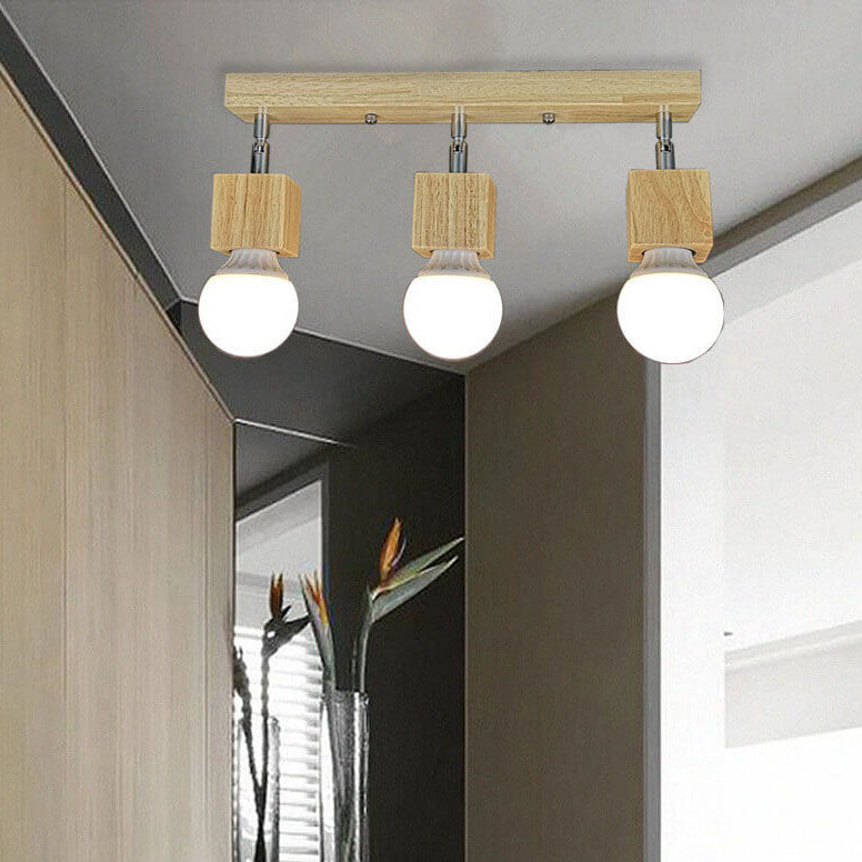 Simple Wooden Square 3- Light Flush Mount Ceiling Light