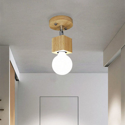 Simple Wooden Square 3- Light Flush Mount Ceiling Light