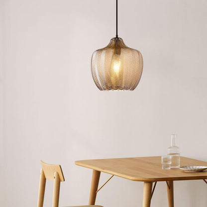 Nordic Textured Wavy Glass 1-Light Barrel Pendant Light