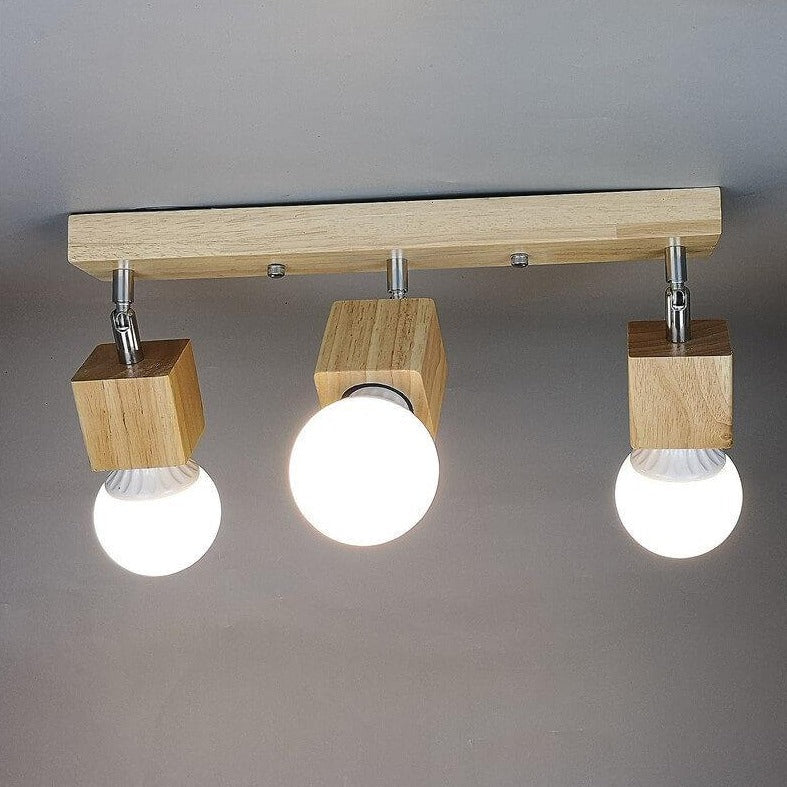 Simple Wooden Square 3- Light Flush Mount Ceiling Light