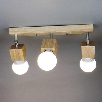 Simple Wooden Square 3- Light Flush Mount Ceiling Light
