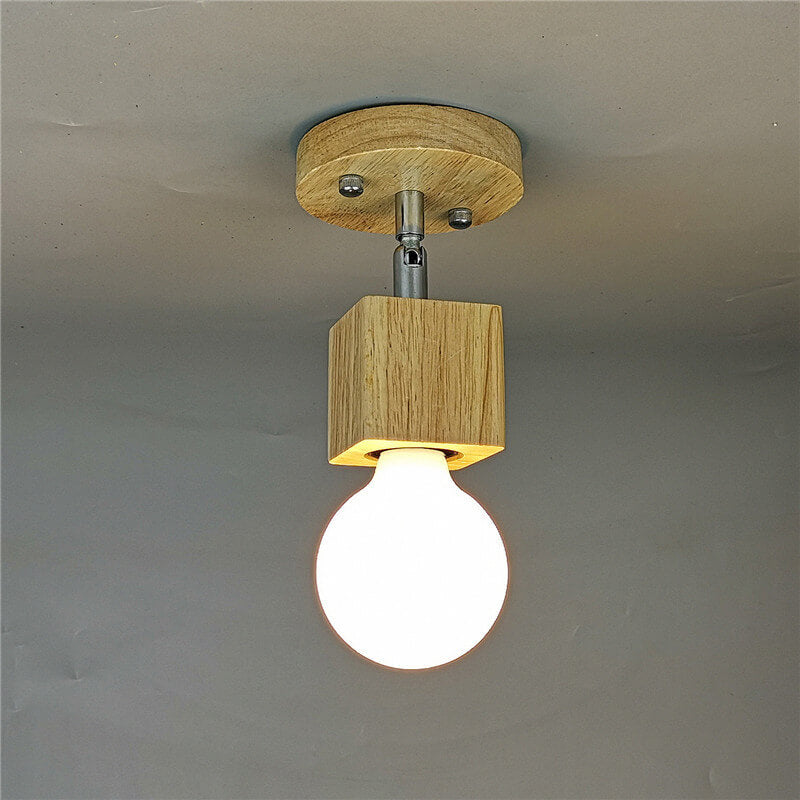 Simple Wooden Square 3- Light Flush Mount Ceiling Light