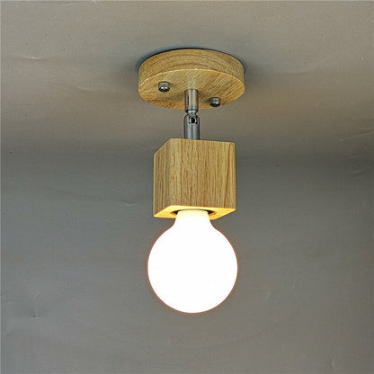 Simple Wooden Square 3- Light Flush Mount Ceiling Light