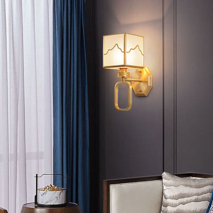 مصباح حائطي حديث مكعب الشكل مزود بإضاءة واحدة وعناصر صينية