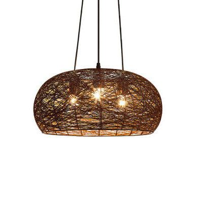Modern Rattan Weaving  3-Light Dome Pendant Light