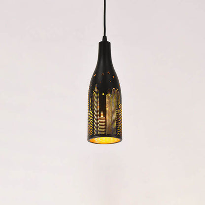 Vintage Etched Wrought Iron Wine Bottle 1-Light LED Pendant Light